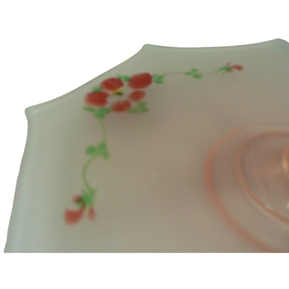 Server Depression Glass Frosted Pink Octagonal Sandwich Dessert Hand Painted 8 s - Picture 11 of 12